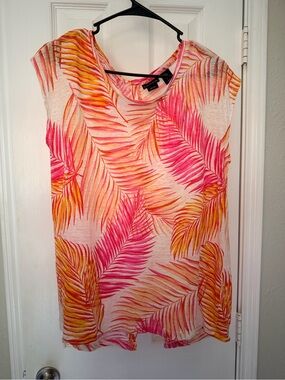Tahari Pink and Orange Palm-Print Tank Top